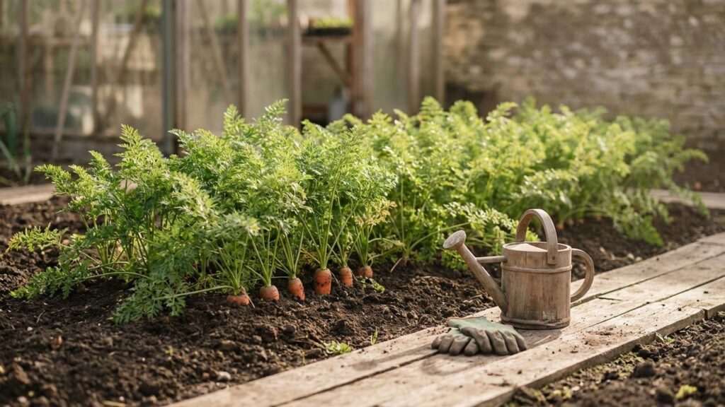 Carottes qui poussent dans un jardin