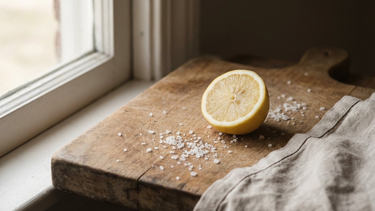 Citron utilisé pour nettoyer et désodoriser une planche à découper