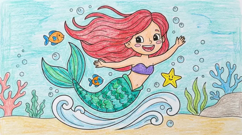 Coloriage de sirène gratuit au format PDF