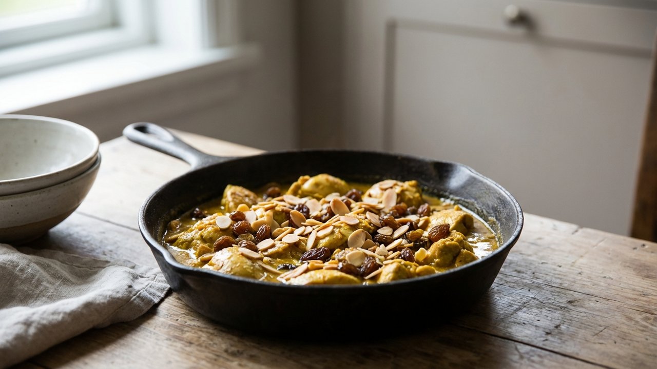 Cuisson du poulet mariné au curry dans la poêle