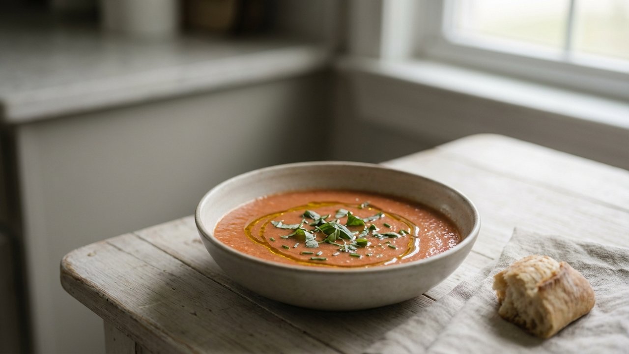Gaspacho de tomate frais, entrée légère avant l'aïoli