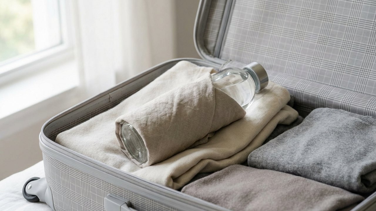 Gourde pleine protégée dans les bagages enregistrés en soute