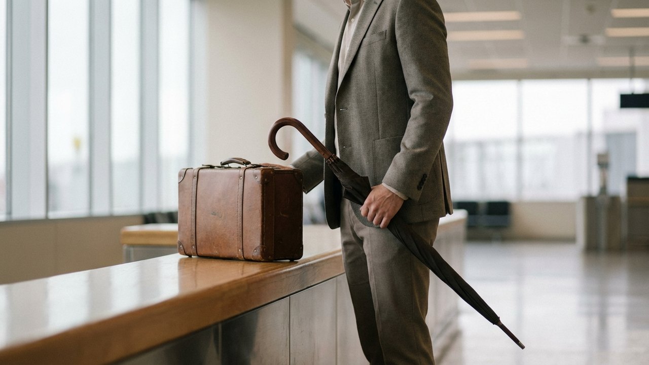 Parapluie-canne en bagages à l'enregistrement aéroport