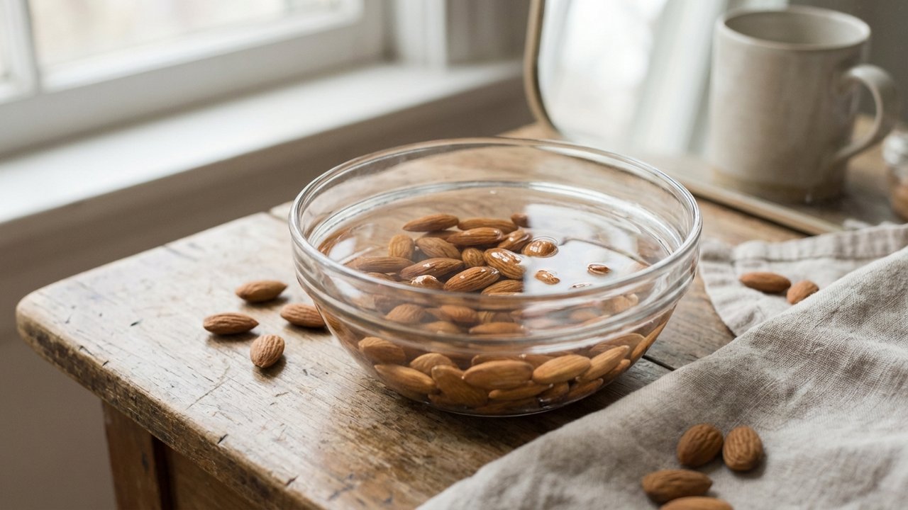 Amandes trempant dans l'eau pour réduire l'acide phytique