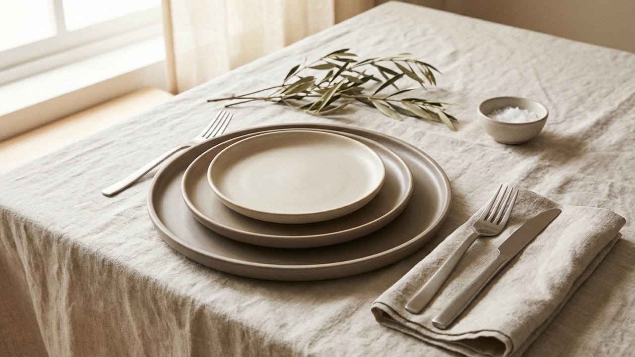 Superposition des assiettes correctement positionnées sur une assiette de présentation