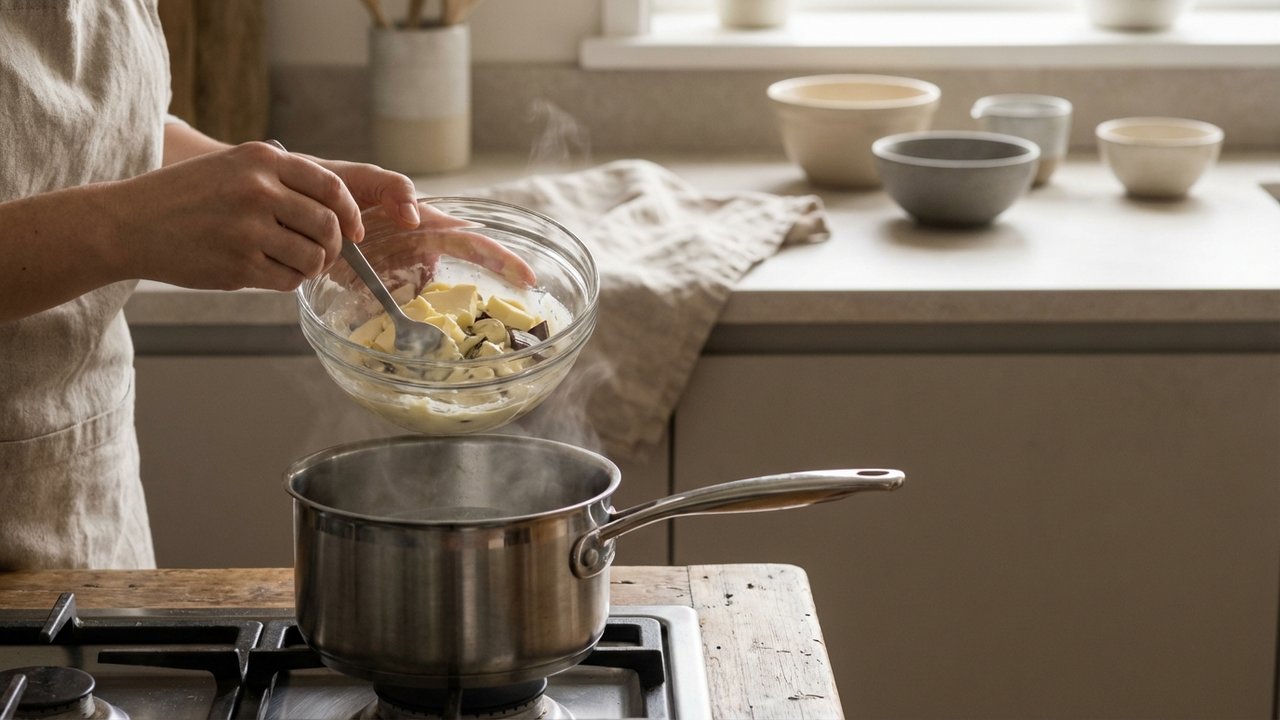Technique du bain-marie à la casserole avec remontée d'ingrédients