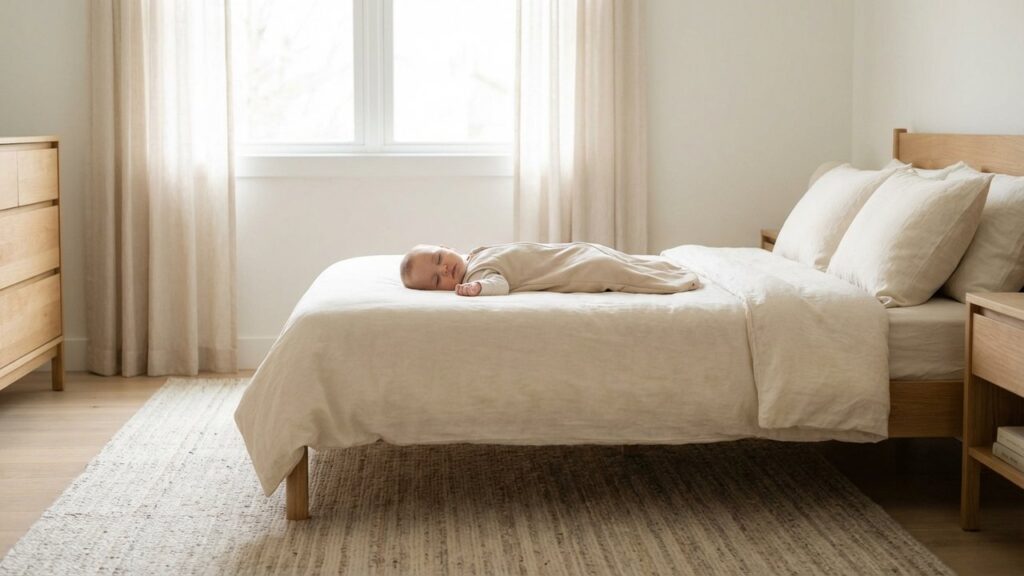 Bébé endormi dans une gigoteuse adaptée à la température de sa chambre