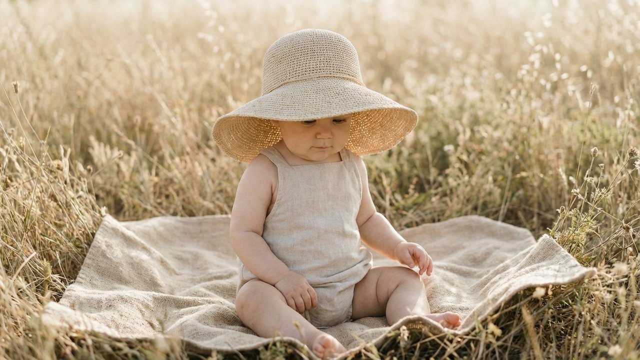 Bébé vêtu légèrement en coton avec chapeau par temps chaud