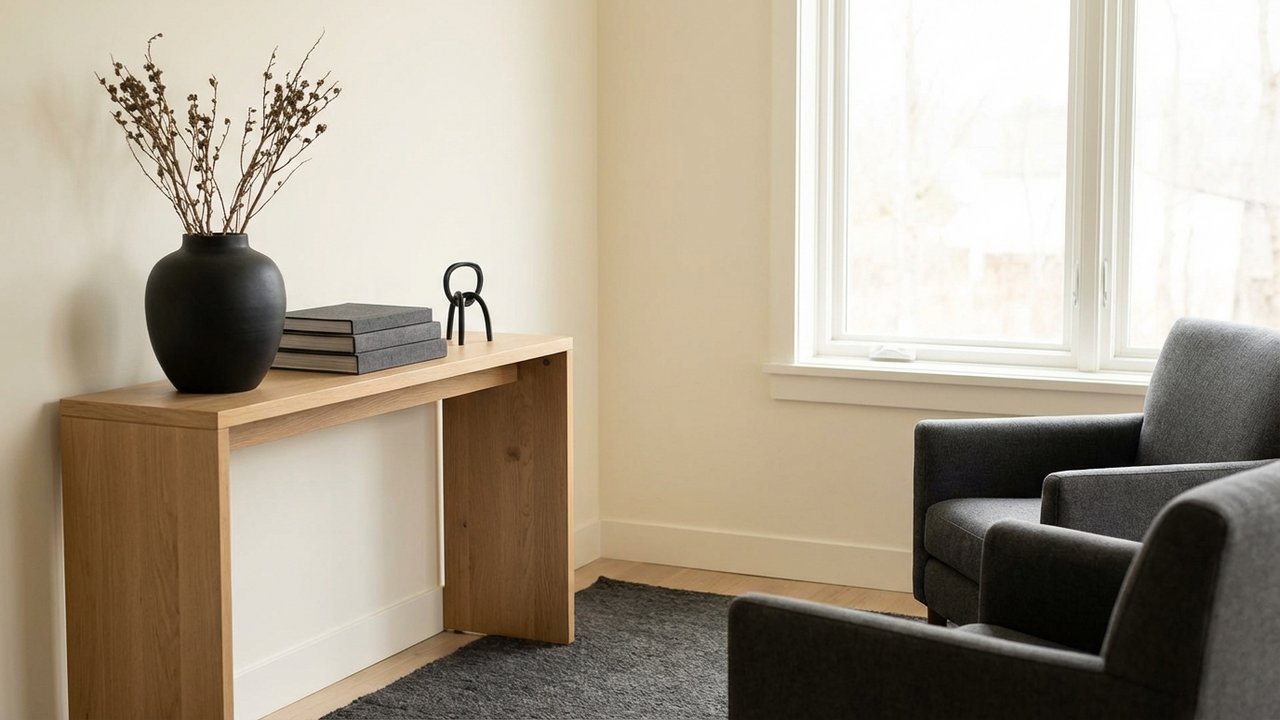 Contraste entre bois clair et éléments noirs pour un intérieur affirmé