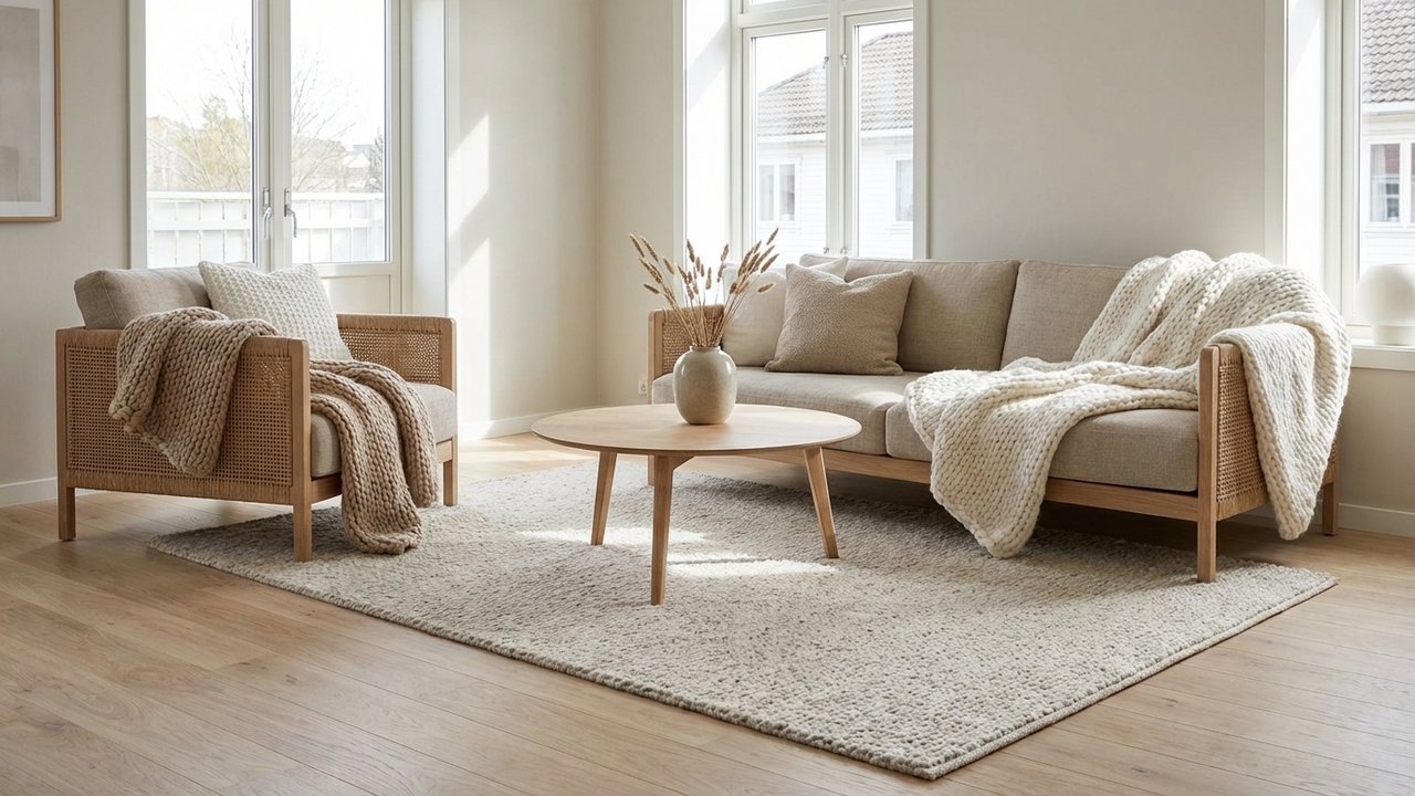 Ambiance zen scandinave : bois clair associé au blanc et aux textures naturelles