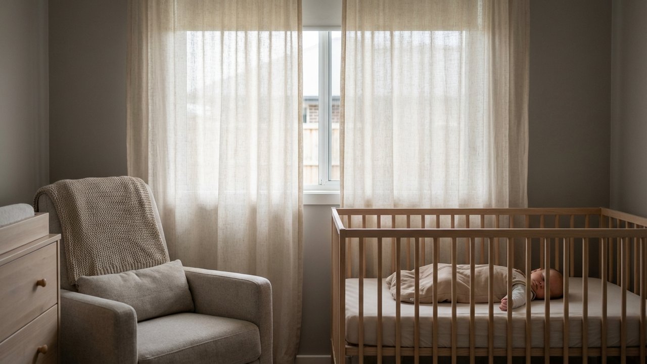 Chambre de bébé aménagée avec lumière tamisée pour une sieste diurne