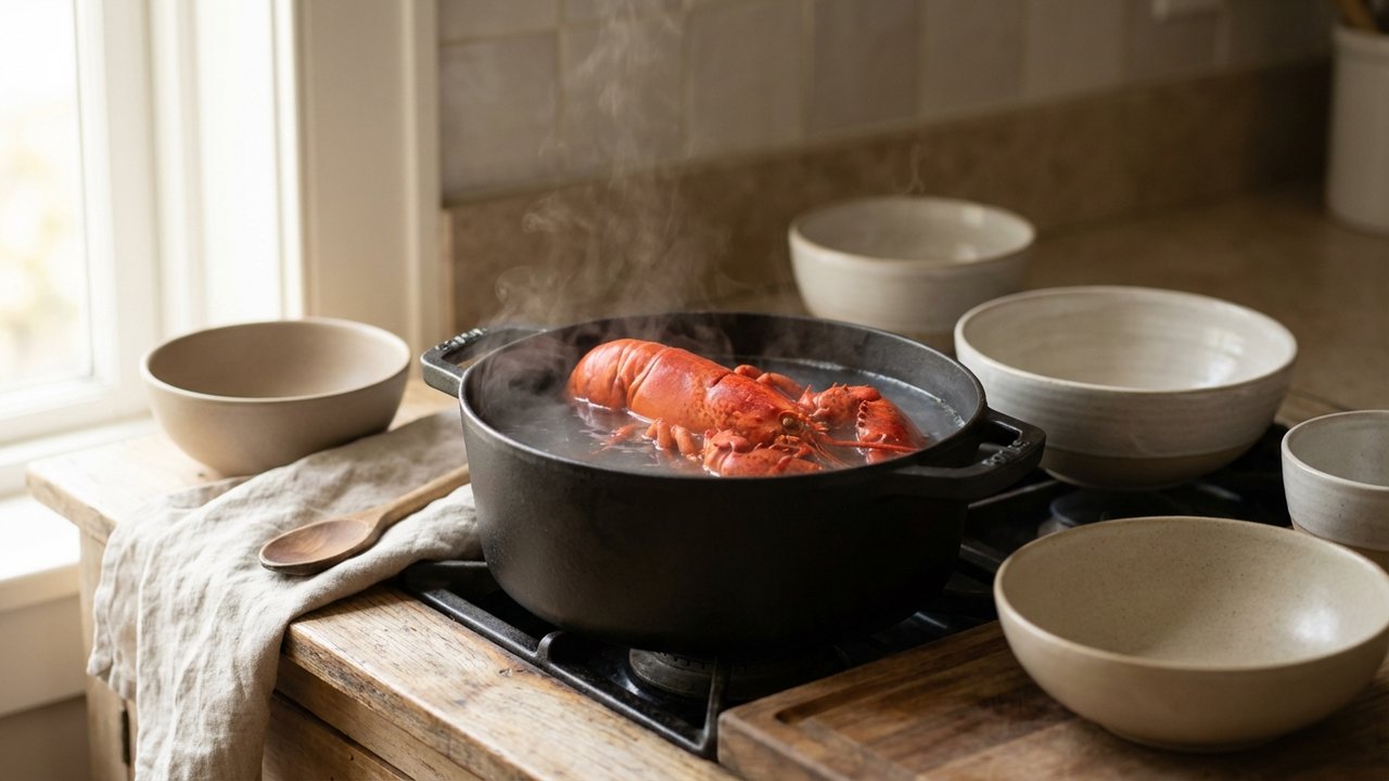 Homard cuit à l'eau bouillante avec carapace rouge vif