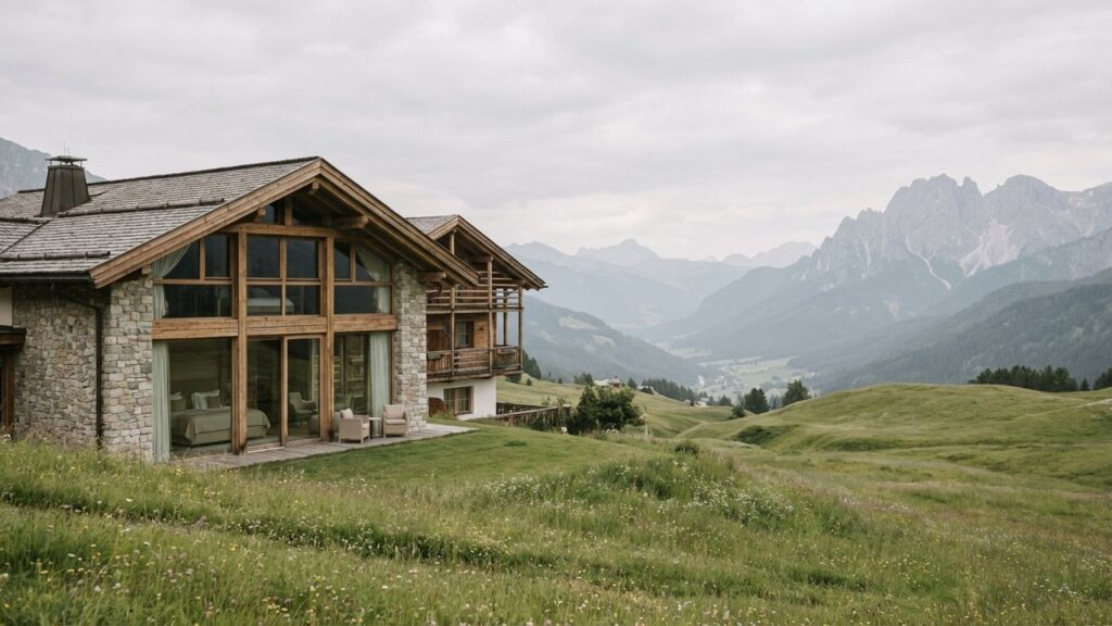 Hôtel de luxe avec vue sur les prairies alpines des Dolomites