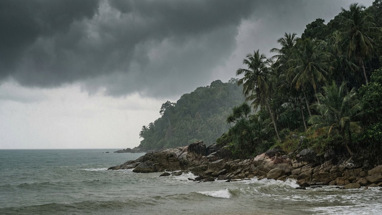 Pluie de mousson sur la côte de Malaisie pendant la saison des pluies