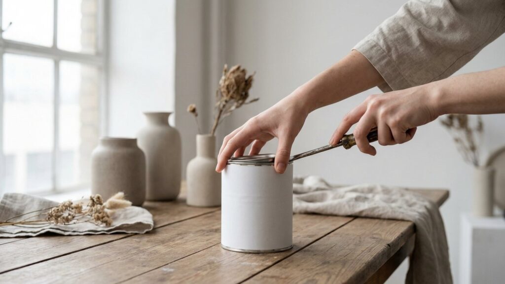 Ouverture d'un pot de peinture avec un tournevis plat