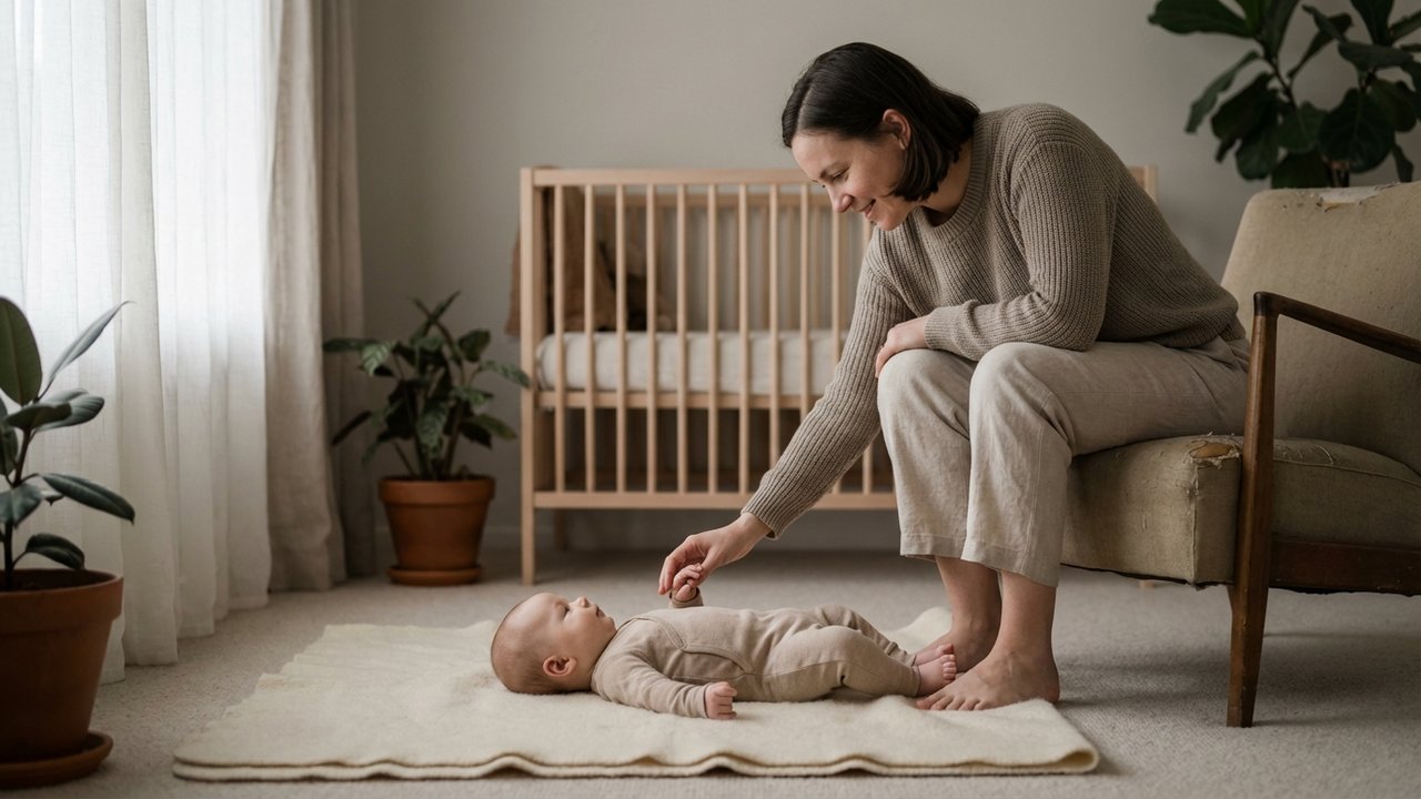 Parent observant les réactions et interactions de son bébé calme