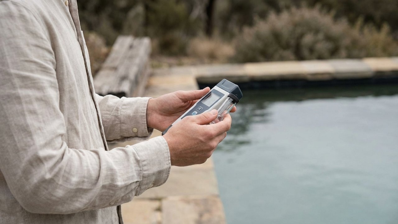 Test du pH et du chlore de l'eau du spa avec testeur digital