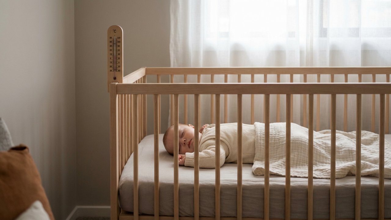 Thermomètre digital près d'un berceau pour vérifier la température de la chambre du bébé