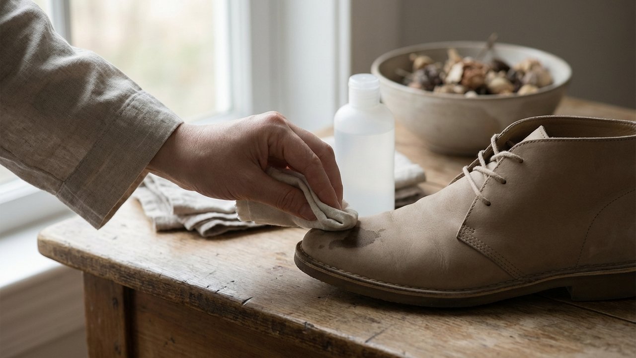 Traitement d'une tache tenace sur du nubuck avec produit nettoyant