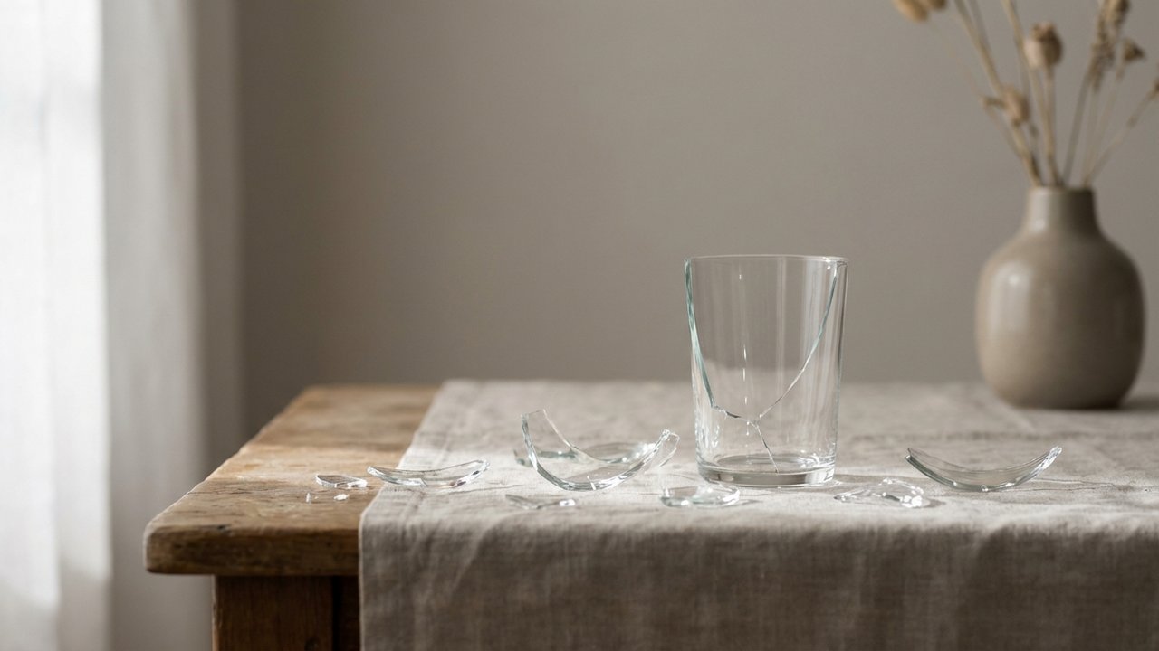 Verre cassé libérant son énergie en fragments