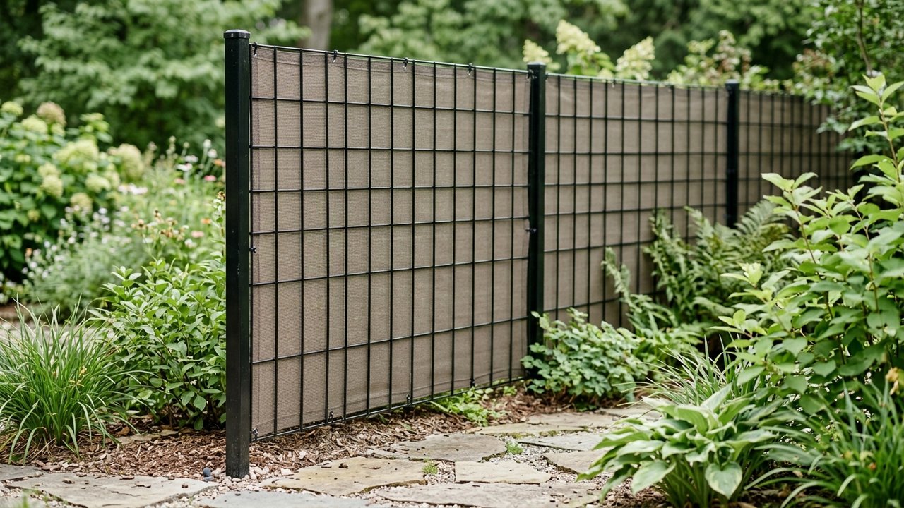Brise-vue fixé sur grillage rigide avec attaches régulières