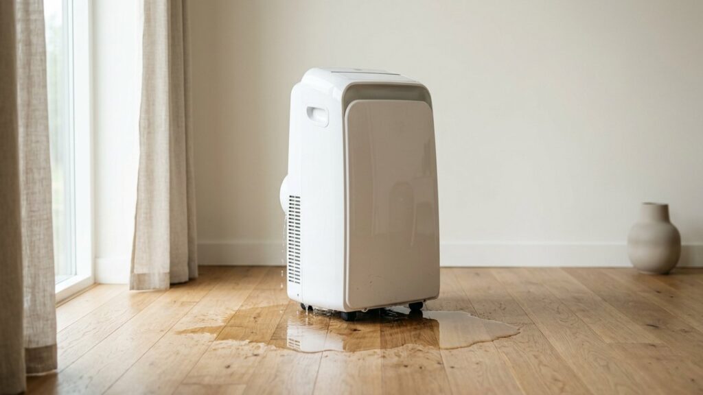 Climatisation mobile qui coule avec de l'eau sur le sol