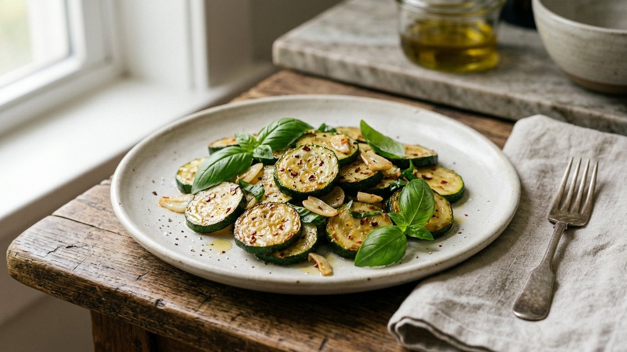 Courgettes poêlées assaisonnées avec ail et herbes fraîches