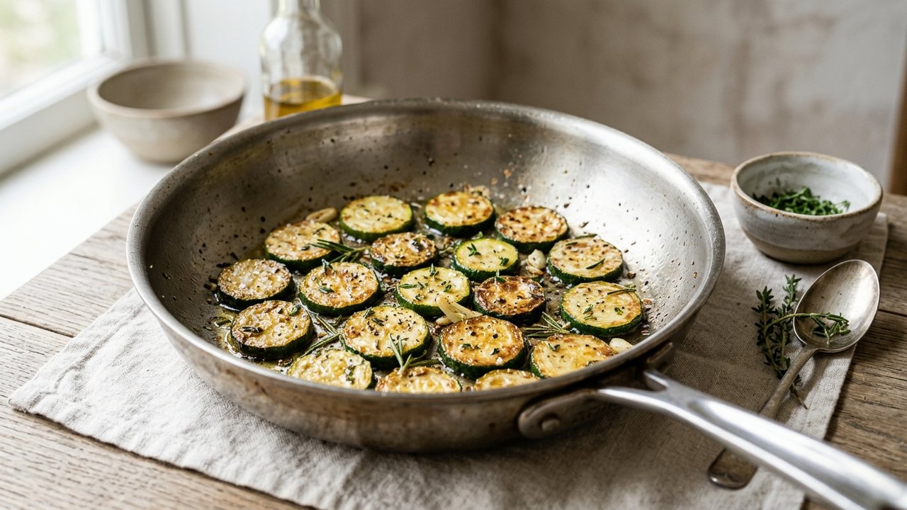Rondelles de courgettes à la poêle bien dorées et croquantes