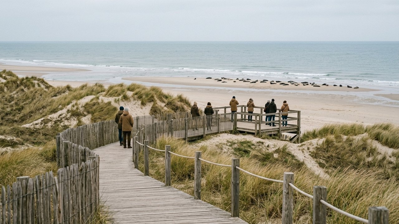 Vue sur l'épi 17 et le point d'observation des phoques à Berck face à la base nautique