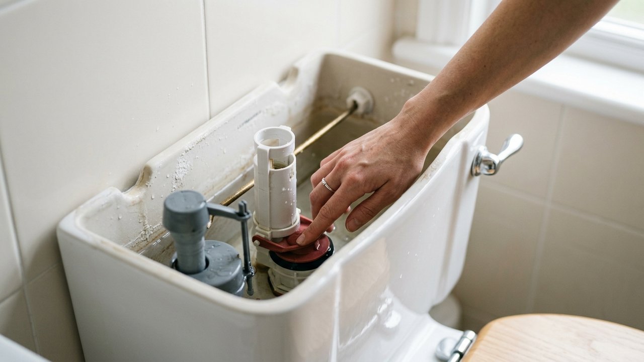 Inspection visuelle de l'intérieur d'un réservoir de WC pour détecter une fuite