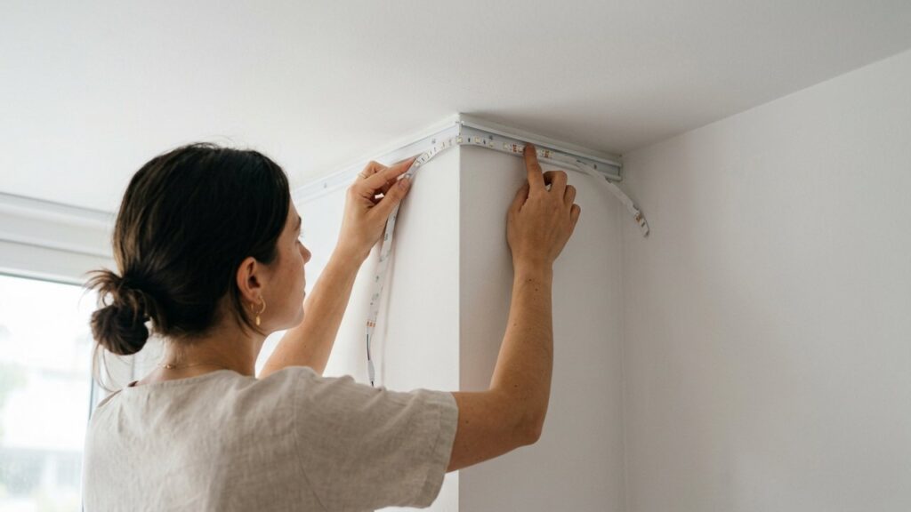 Installation d'un ruban LED sur un plafond blanc
