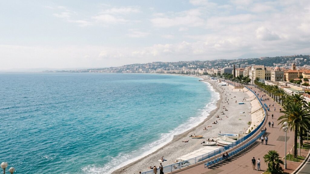 La Promenade des Anglais à Nice avec vue sur la mer Méditerranée