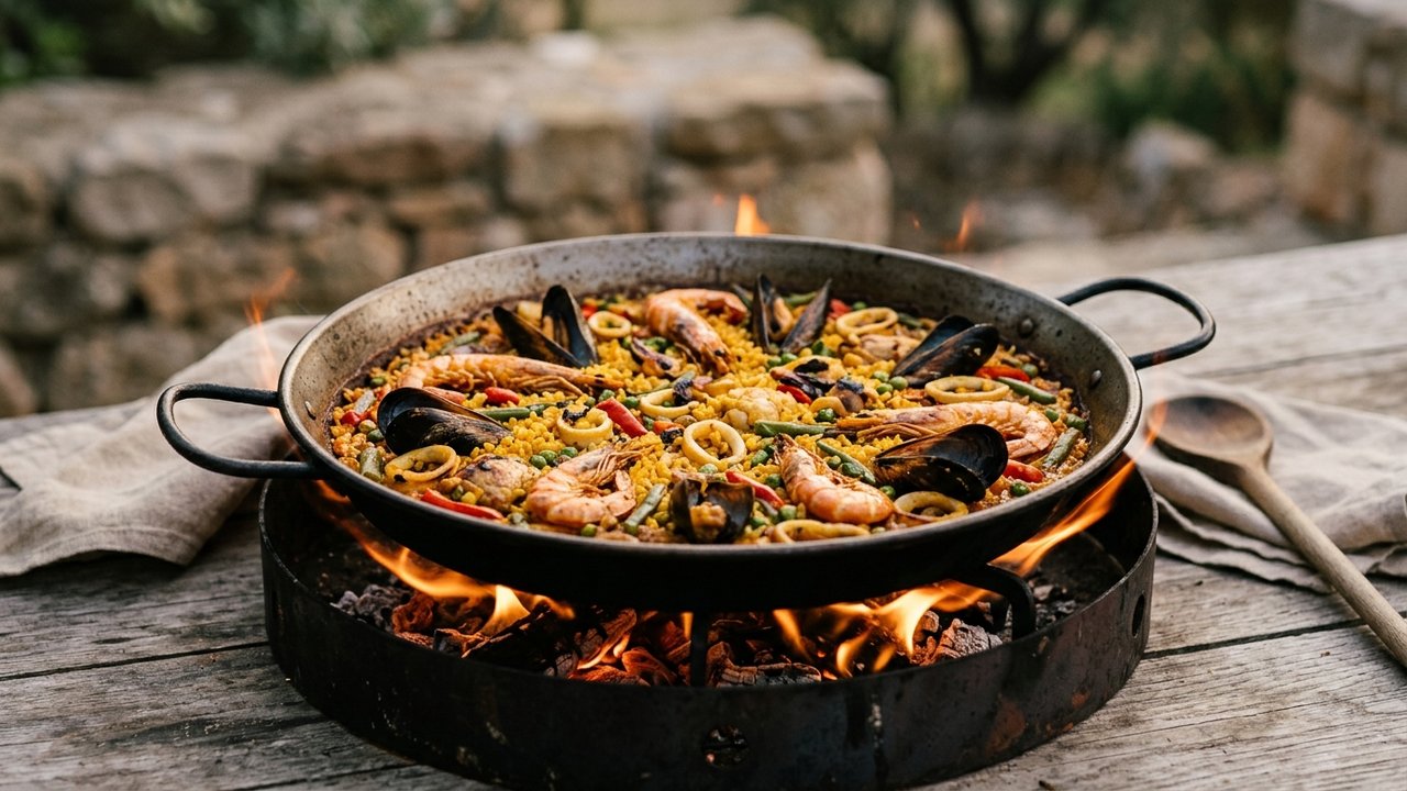 Formation de la croûte dorée au fond de la paella