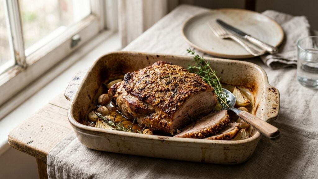 Palette à la diable au four avec croûte de moutarde dorée