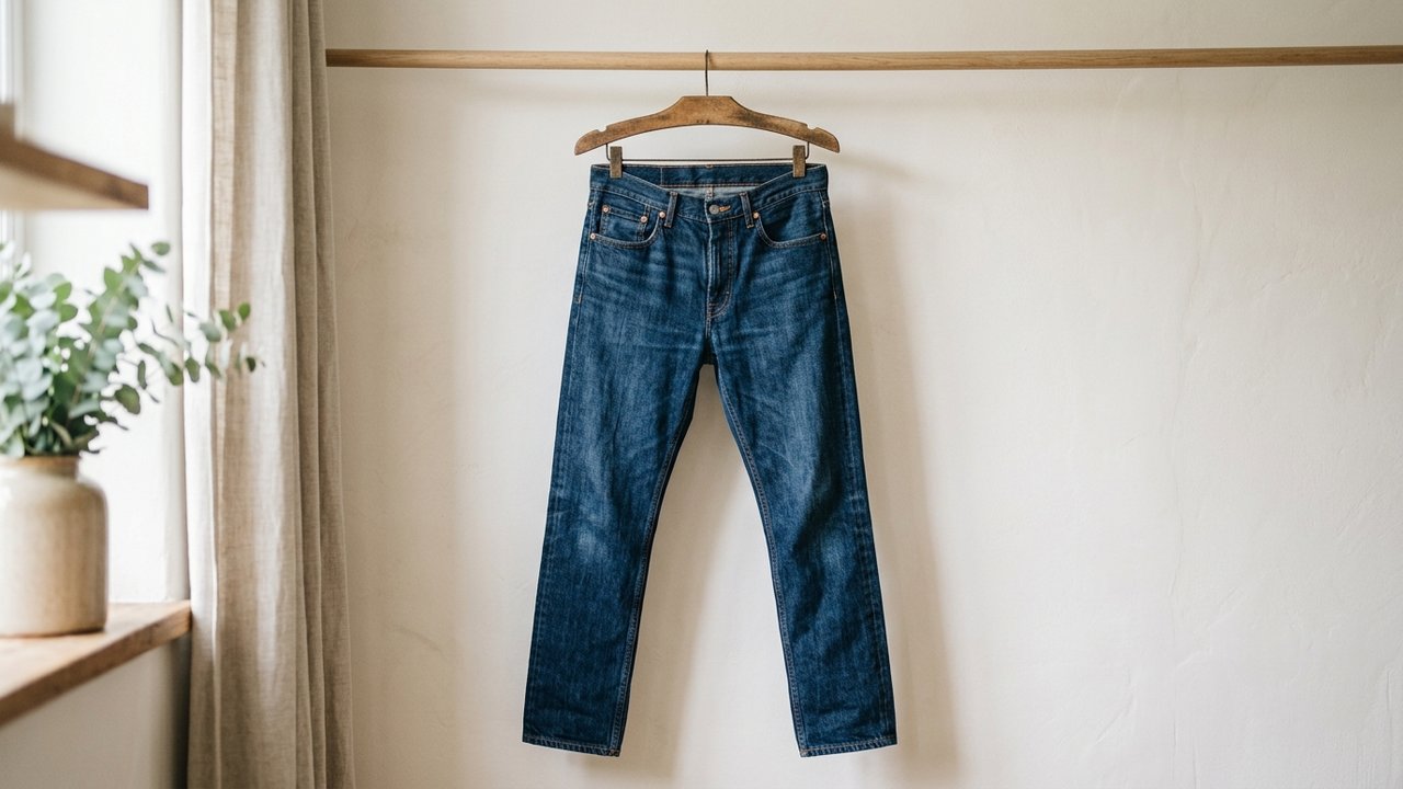 Pantalon suspendu humide pour séchage et défroissage naturel