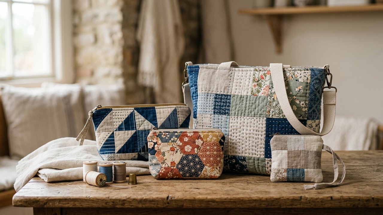 Projets finis en patchwork avec chutes : trousses et petits sacs