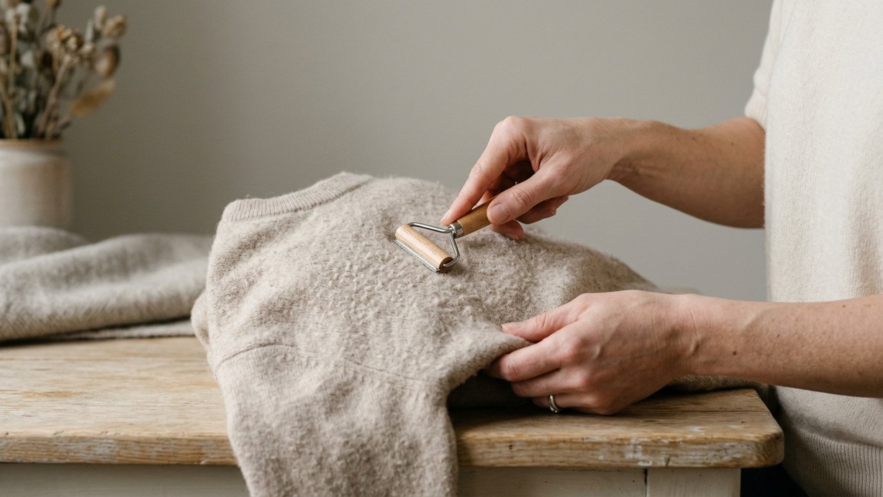 Enlèvement des bouloches du cachemire avec un rasoir anti-bouloches