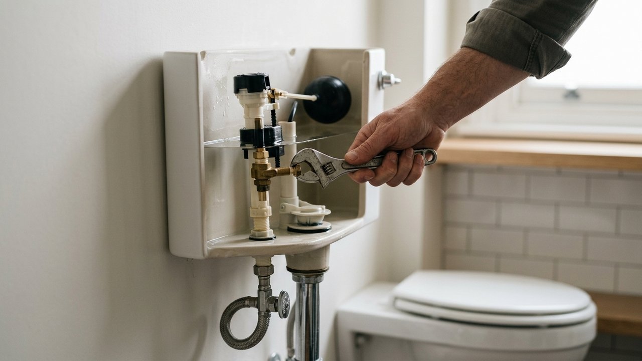 Réparation du mécanisme d'une chasse d'eau de WC suspendu avec clé