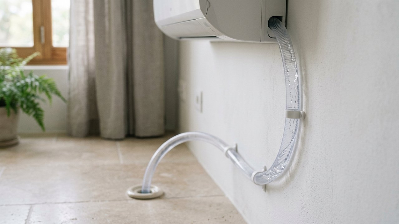 Évacuation fluide de l'eau par le tuyau de drainage d'une climatisation