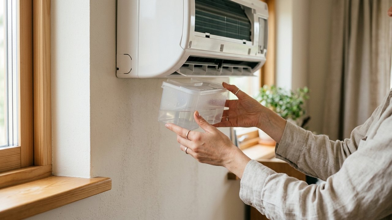 Vidage du bac de récupération des condensats d'une clim mobile