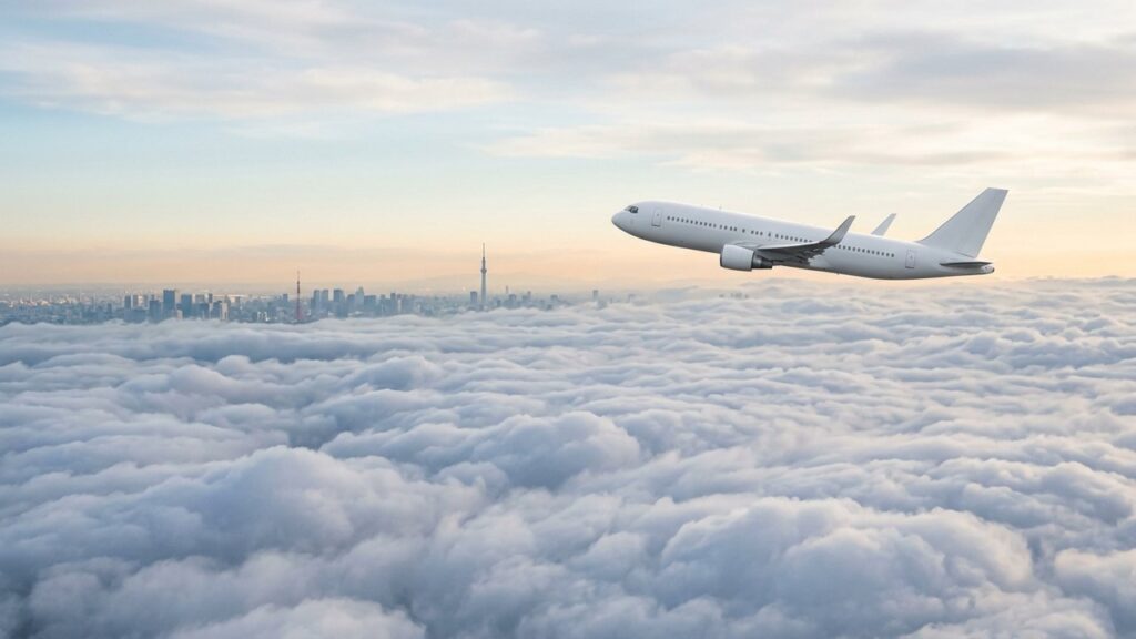 Avion en vol vers Tokyo au-dessus des nuages