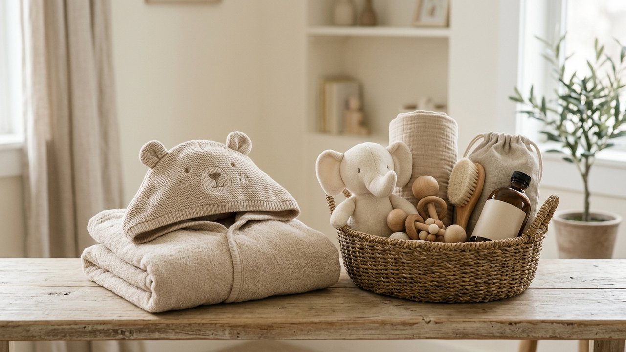 Coffret bain pour bébé mixte avec cape et doudous assortis