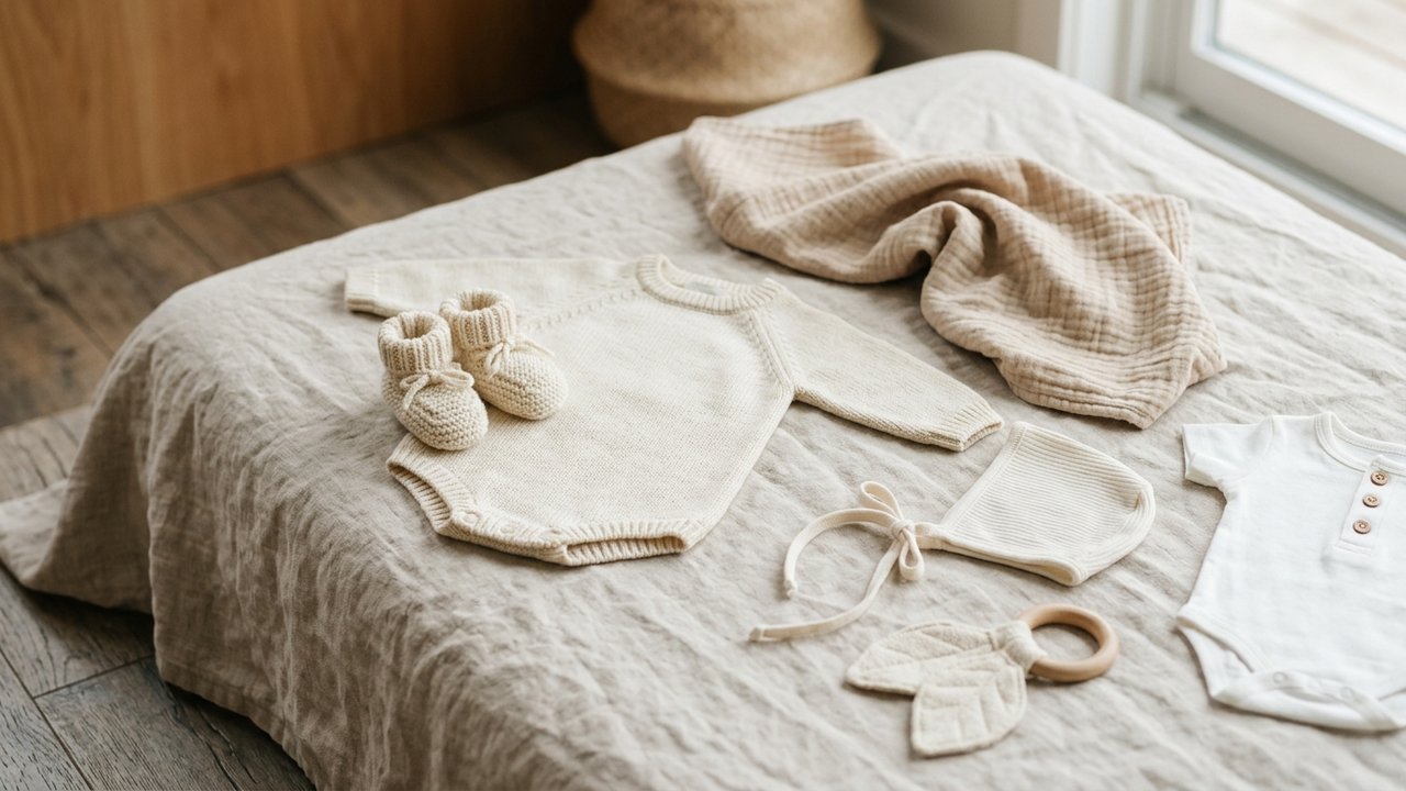 Sélection de vêtements bébé mixte en teintes neutres et douces