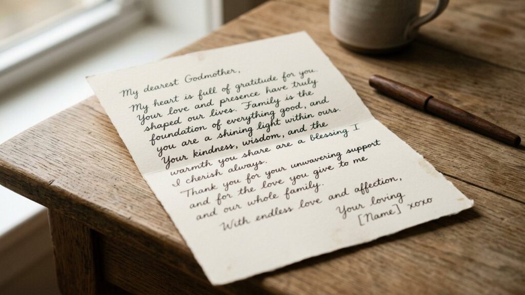 Lettre touchante adressée à une marraine avec des mots sincères