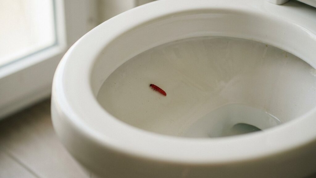 Larve rouge trouvée dans les toilettes