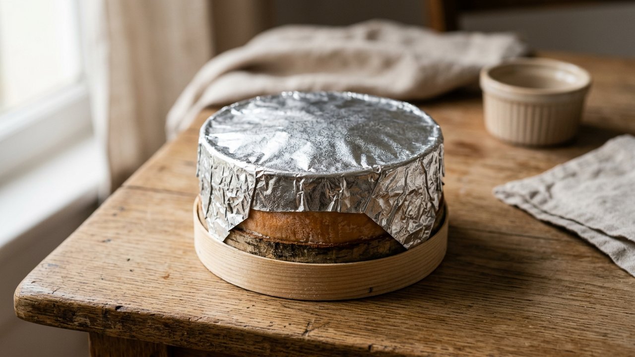 Protection de la boîte Mont d'Or avec papier aluminium au four