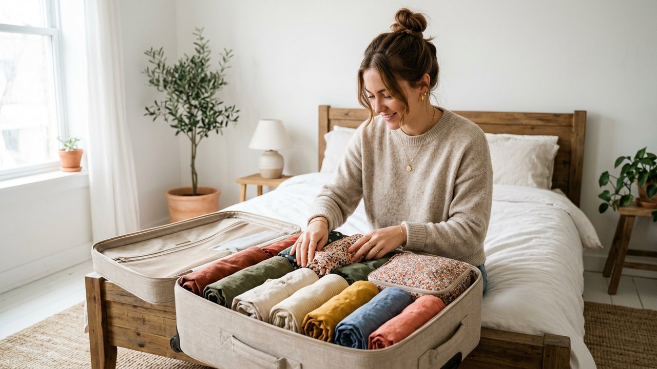 Technique de roulage des vêtements pour optimiser l'espace dans une valise