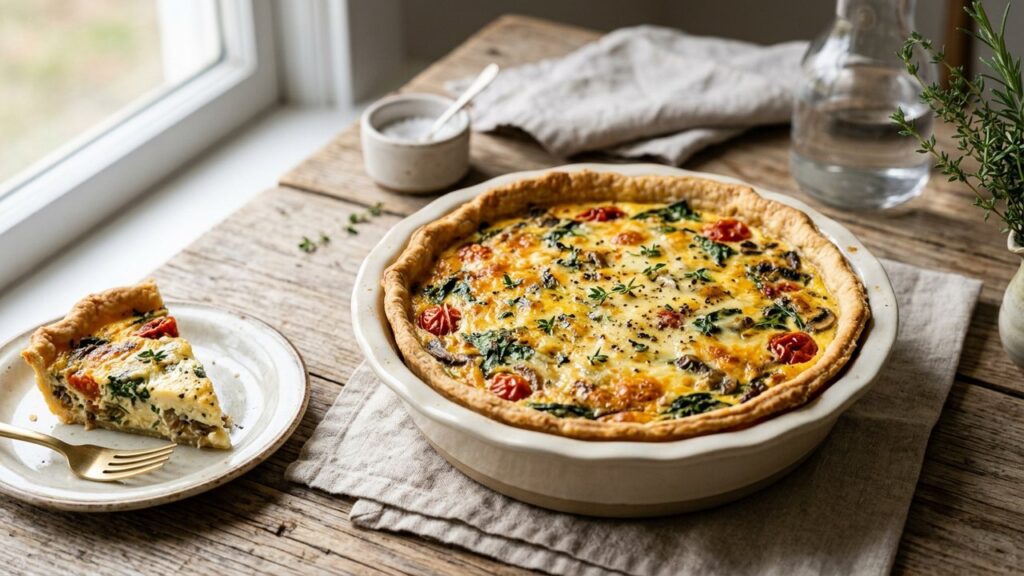 Quiche dorée aux œufs et légumes pour écouler des œufs