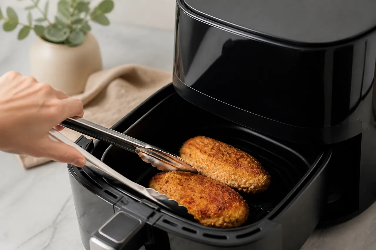 Cordon bleu retourné à mi-cuisson dans l'air fryer