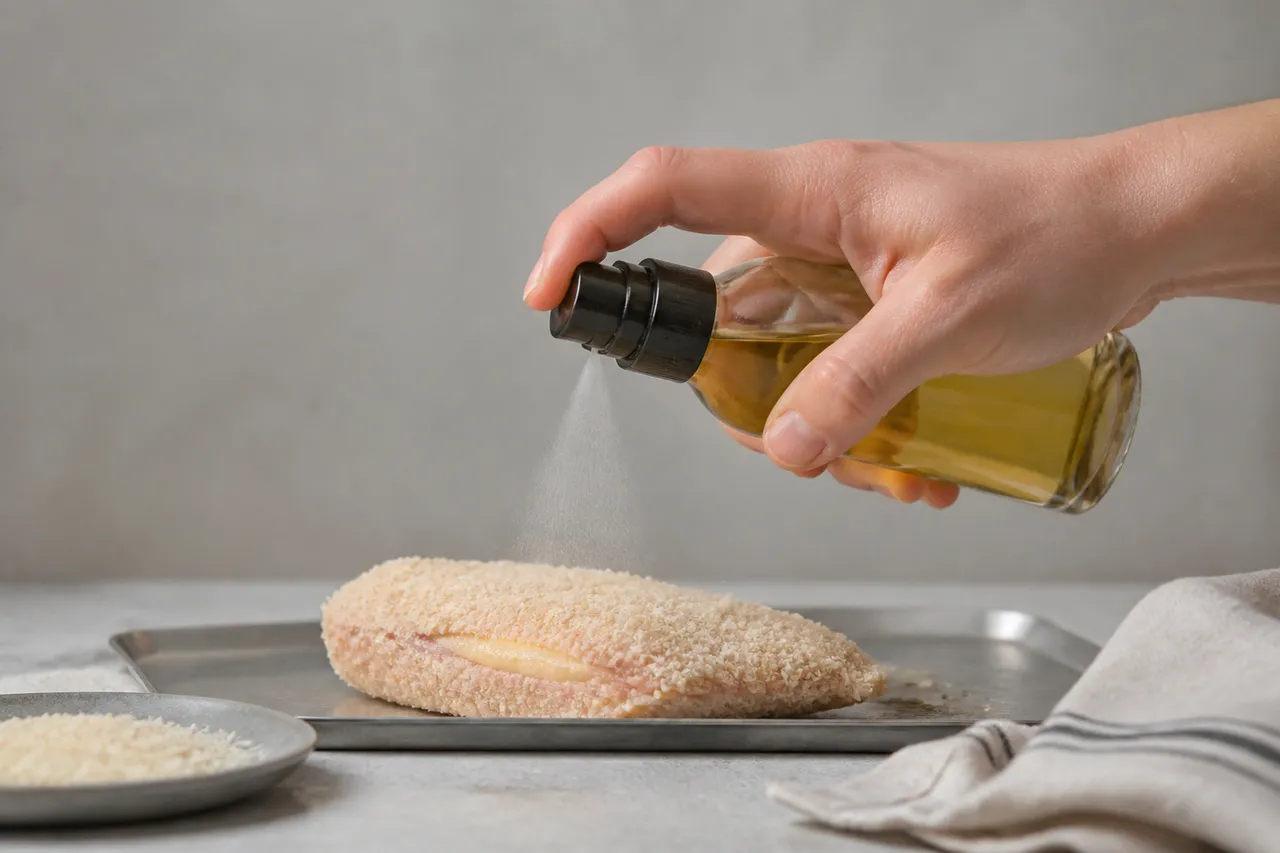 Spray d'huile sur un cordon bleu maison à l'air fryer